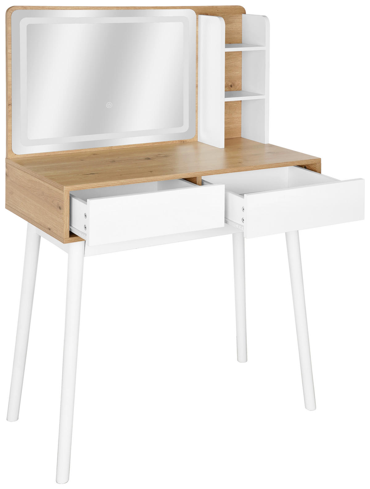 SCHMINKTISCH80/40/129 cm, Weiss, Eiche Artisan  - Weiss/Eiche Artisan, Trend, Glas/Holz (80/40/129cm) - Xora