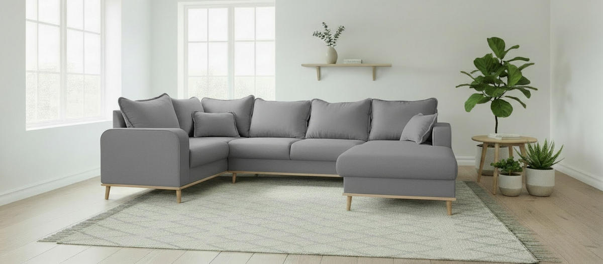 WOHNLANDSCHAFT Beata in Textilgeflecht Grau  - Wengefarben/Grau, Design, Holz/Textil (167/296/170cm) - Livetastic