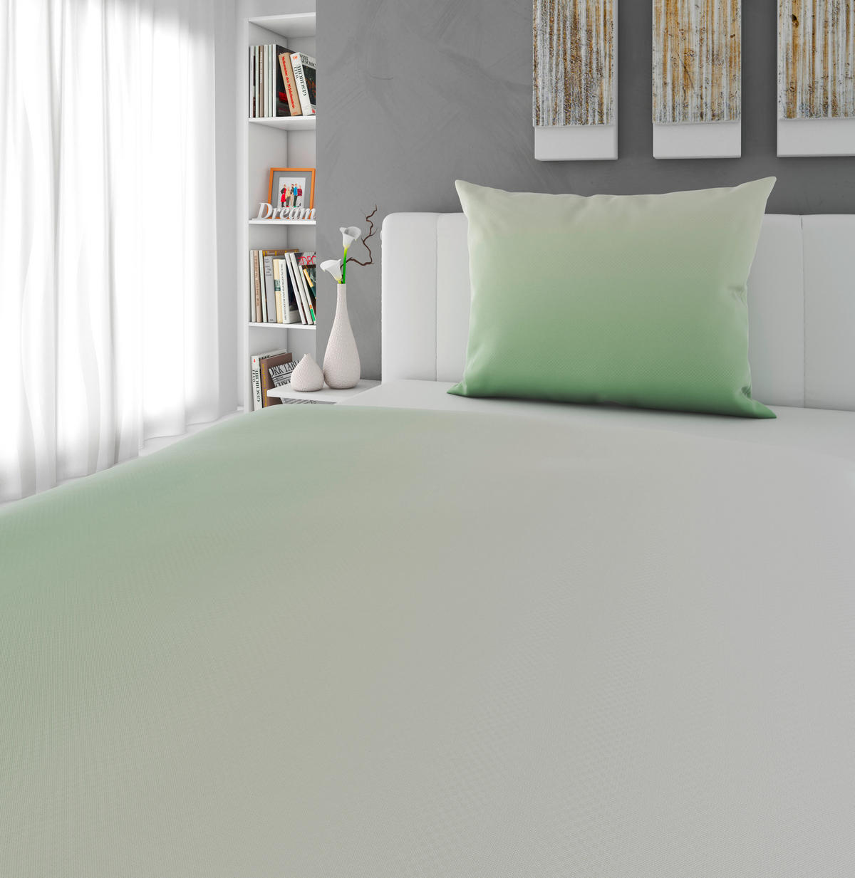 BETTWÄSCHE KALIO Satin 140/200 cm  - Weiß/Grün, KONVENTIONELL, Textil (140/200cm) - Esposa