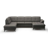 WOHNLANDSCHAFT in Vliesstoff Kombination Echtleder/Stoff Mokka  - Schwarz/Mokka, Modern, Leder/Textil (212/319/164cm) - Sit & More