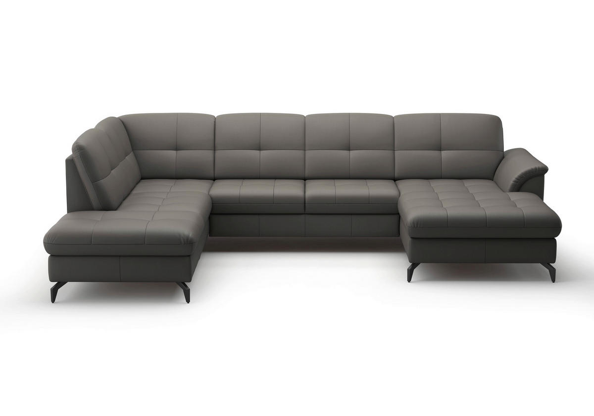WOHNLANDSCHAFT in Vliesstoff Kombination Echtleder/Stoff Mokka  - Schwarz/Mokka, Modern, Leder/Textil (212/319/164cm) - Sit & More