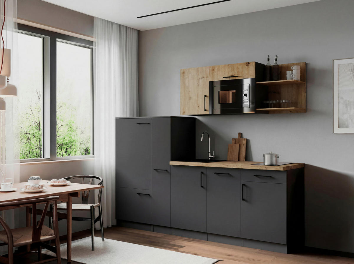 KÜCHENBLOCK Oliver 235 cm  in Grau, Eiche Artisan  - Eiche Artisan/Grau, Trend, Holzwerkstoff/Metall (235cm) - Respekta