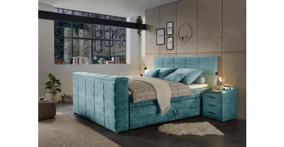 BOXSPRINGBETT 180/200 cm in Petrol - Petrol, KONVENTIONELL, Textil (180/200cm) - Carryhome