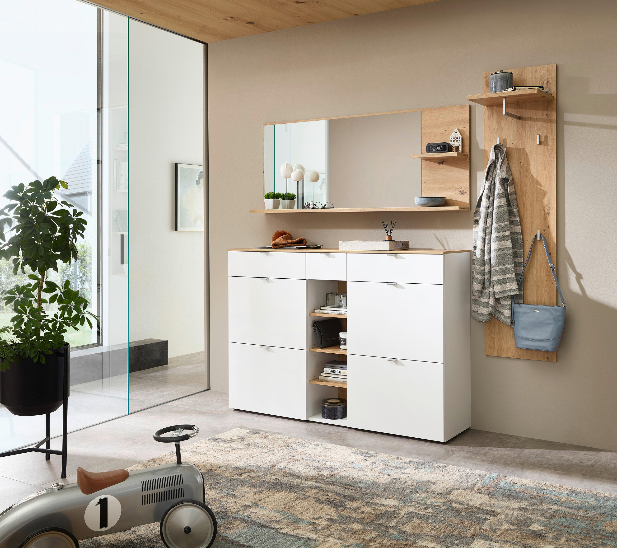 GARDEROBE 3-teilig in 208/202/38 cm - Weiß/Eiche Artisan, Design, Glas/Holzwerkstoff (208/202/38cm) - Xora