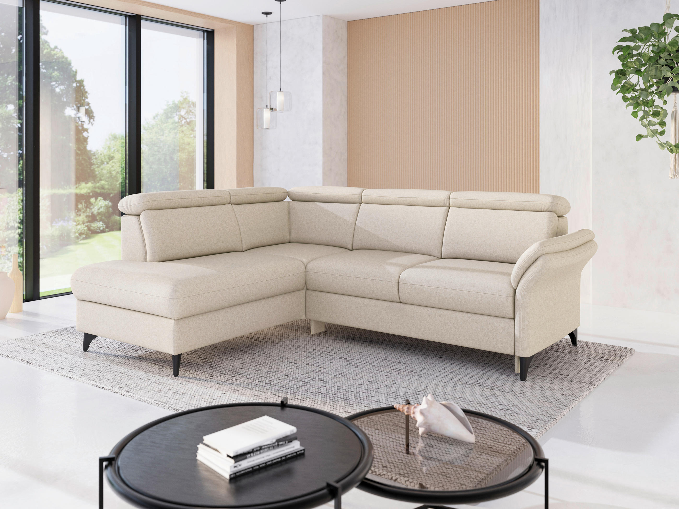 ECKSOFA GLENDALE E in Flachgewebe Creme  193/247 cm  - Creme/Schwarz, KONVENTIONELL, Textil/Metall (193/247cm) - Sit & More