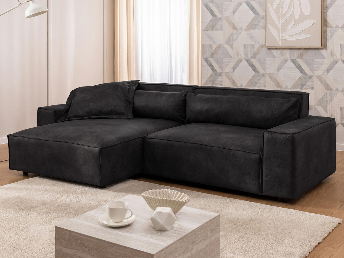ECKSOFA Curduroy in Lederlook Anthrazit Rückenkissen  251/142 cm  - Anthrazit/Schwarz, Design, Kunststoff/Textil (251/142cm) - P & B