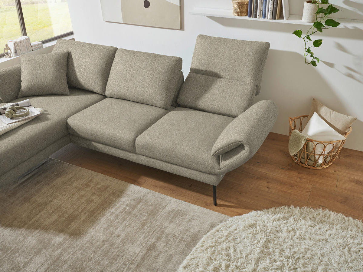 ECKSOFA  in Flachgewebe Sandfarben  175-224/255-365 cm  - Sandfarben/Schwarz, Design, Textil/Metall (175-224/255-365cm) - Dieter Knoll
