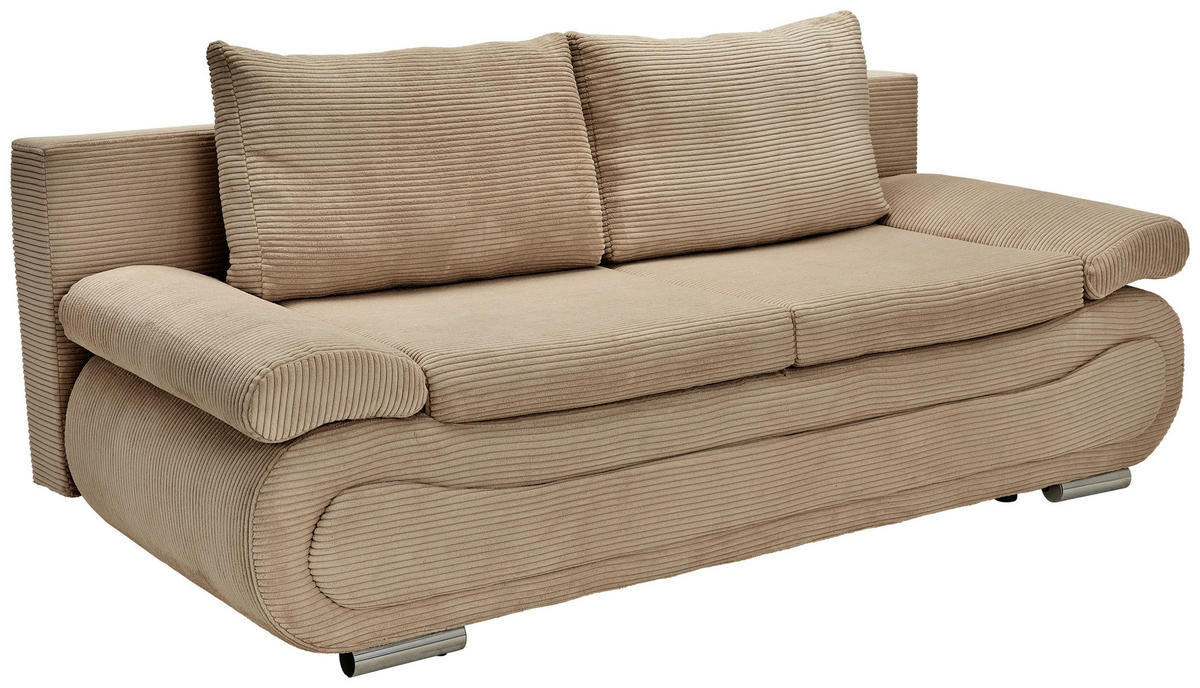 SCHLAFSOFA  mit Bettfunktion erhältlich Cord Hellbraun  - Chromfarben/Hellbraun, Design, Textil/Metall (200/78/90cm) - Venda