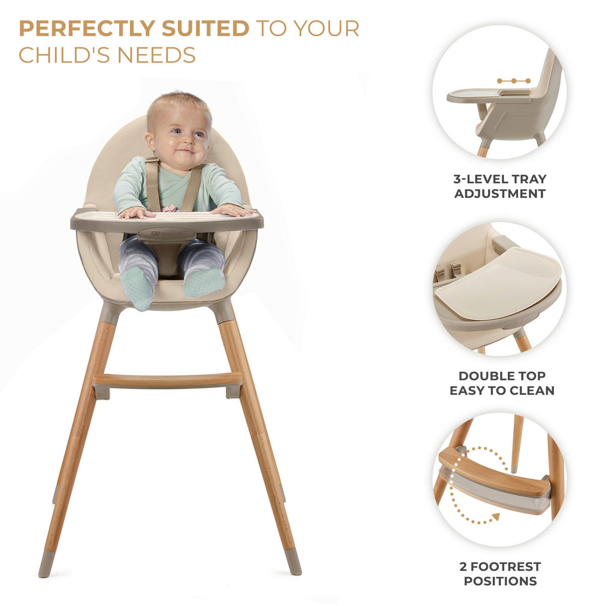 HOCHSTUHL Fini 2  - Beige, Basics, Leder/Holz (55/96/58.5cm) - kinderkraft