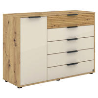 KOMMODE , 120/86/43 cm, 5 Schublade(n)  - Schieferfarben/Eiche Bianco, Design, Glas/Holzwerkstoff (120/86/43cm) - Musterring