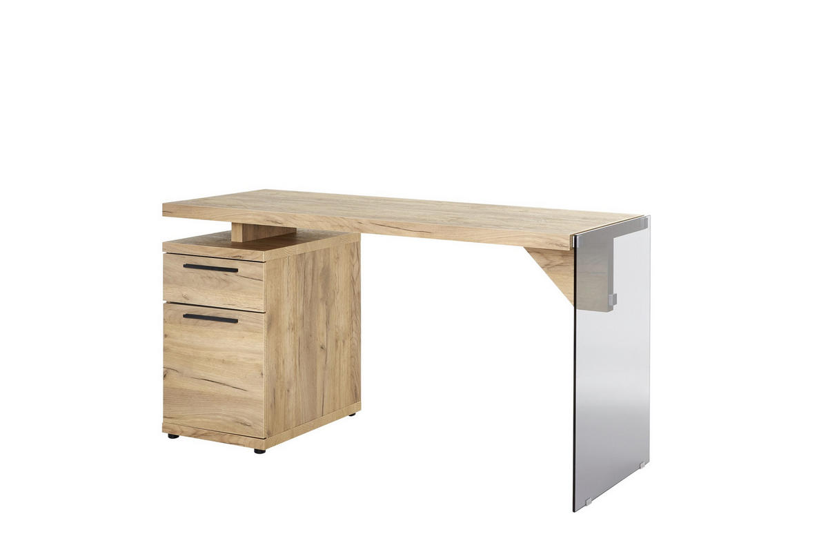 SCHREIBTISCH 141,8/74/55 cm  in Eichefarben  - Eichefarben/Transparent, Design, Glas/Holzwerkstoff (141,8/74/55cm)