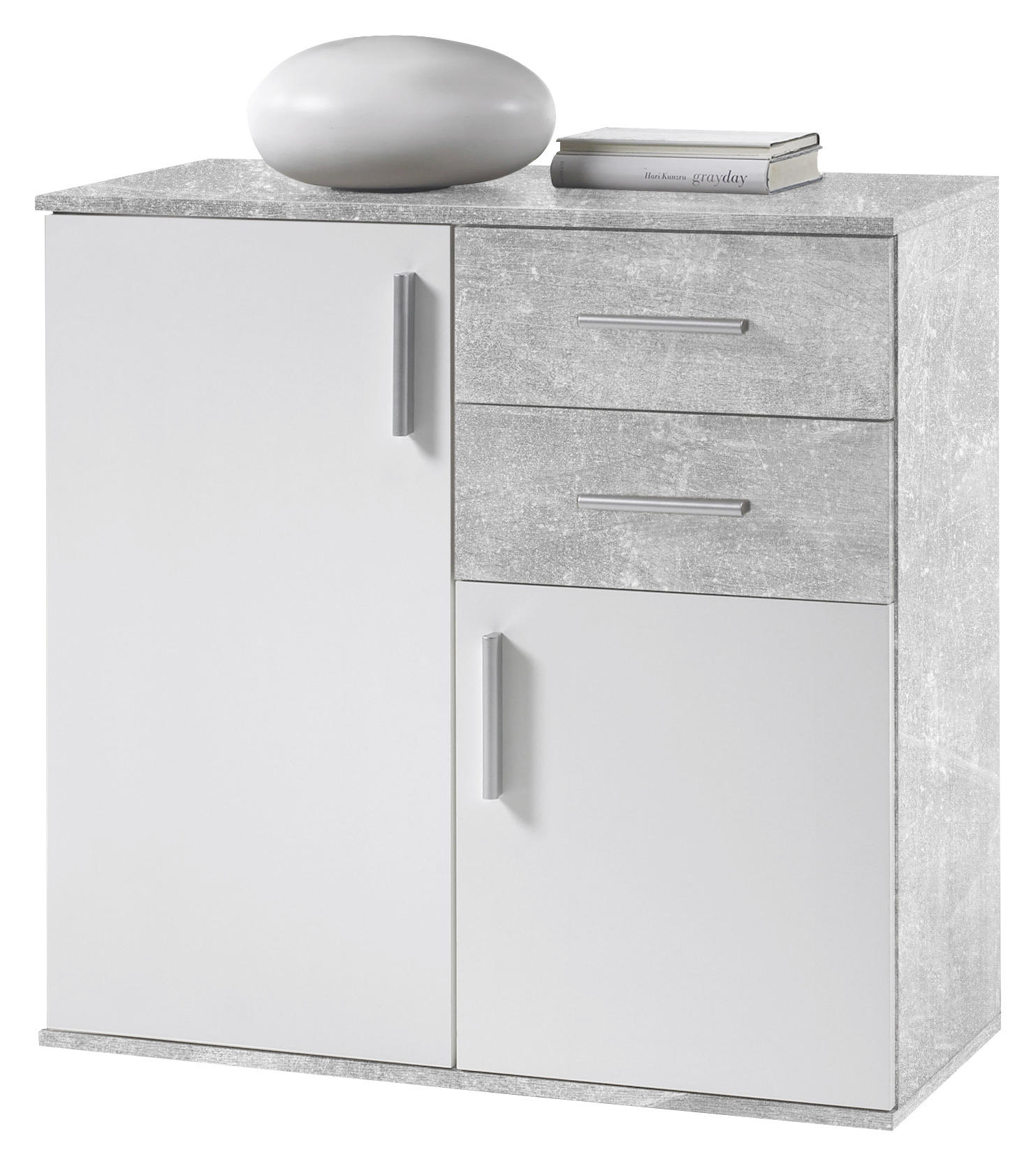 KOMODA     siva, bijela  - bijela/srebrne boje, Design, drvni materijal/plastika (80/82/35cm) - Xora