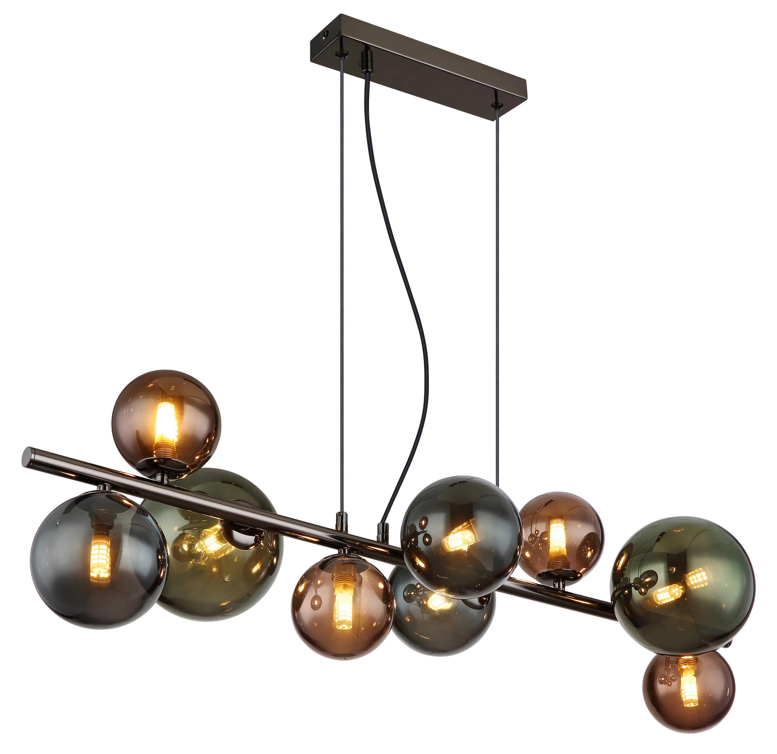 LED-HÄNGELEUCHTE 86/36/120 cm  - Petrol/Bronzefarben, Design, Glas/Metall (86/36/120cm) - Globo