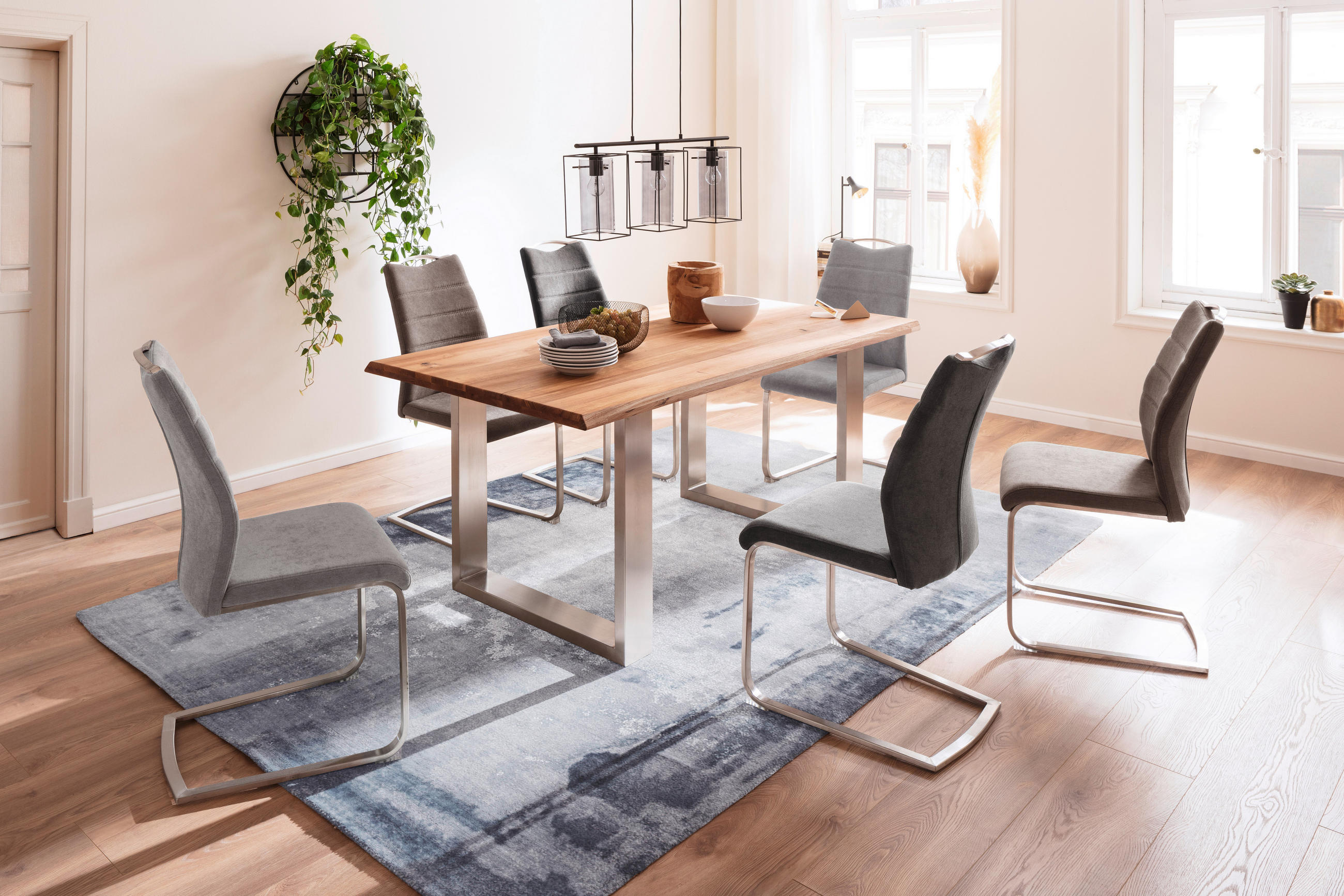 ESSTISCH in Holz, Metall 180/90/77 cm  - Edelstahlfarben, Design, Holz/Metall (180/90/77cm) - Livetastic