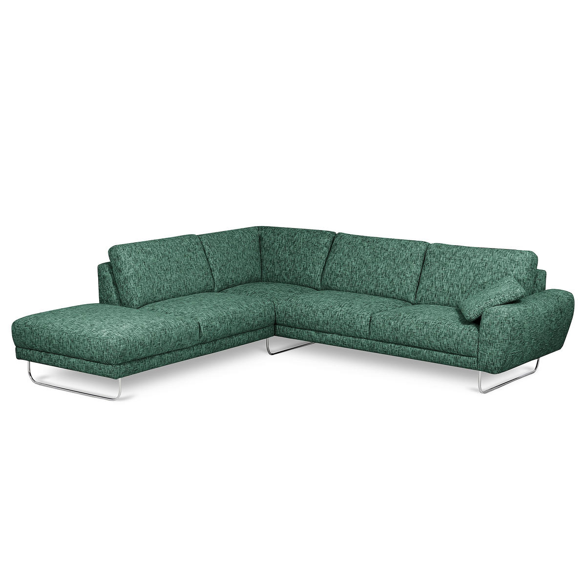 ECKSOFA 250/273 cm SPRING in Webstoff Grün Zierkissen  250/273 cm  - Chromfarben/Grün, Design, Textil/Metall (250/273cm) - Livetastic