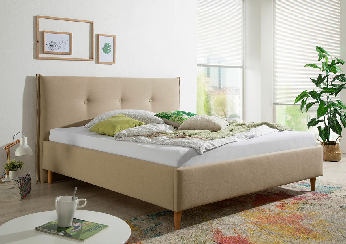 POLSTERBETT 180/200 cm,  in Beige,  - Beige/Naturfarben, MODERN, Holz/Textil (180/200cm) - Livetastic