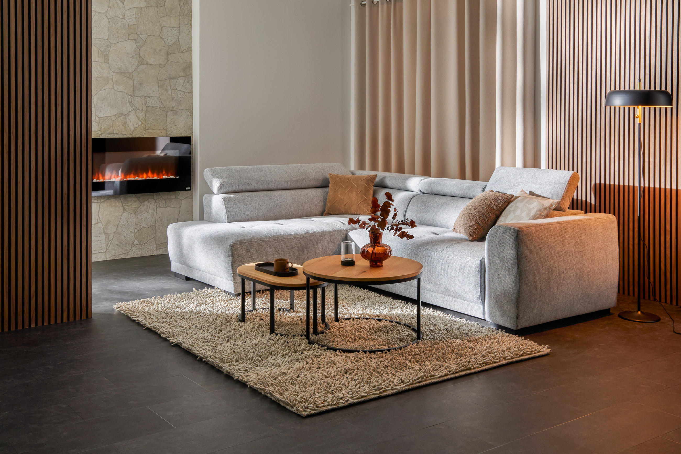 ECKSOFA Ottomane links, Eckteil  Hellgrau Struktur  - Hellgrau/Schwarz, Design, Kunststoff/Textil (205/284cm) - Xora