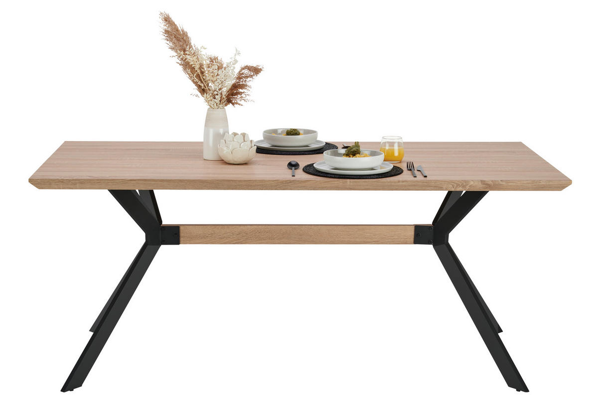 ESSTISCH rechteckig Eichefarben  - Eichefarben/Schwarz, MODERN, Holzwerkstoff/Metall (180/90/75cm) - Livetastic