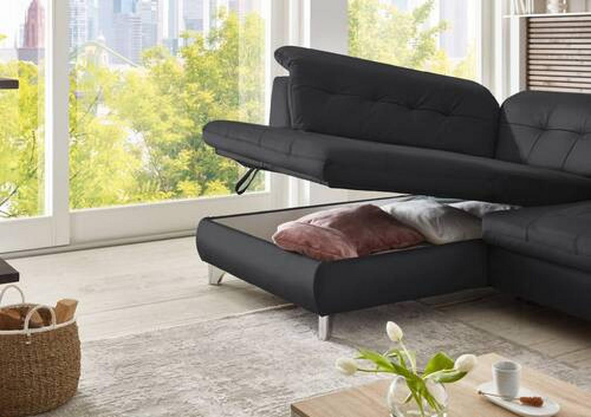 ECKSOFA in Echtleder Anthrazit  - Anthrazit, Basics, Leder/Metall (211/309cm) - Beldomo Speed
