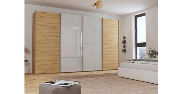 SCHWEBETÜRENSCHRANK 361/223/68 cm 4-türig  - Chromfarben, KONVENTIONELL, Glas/Holzwerkstoff (361/223/68cm) - Novel