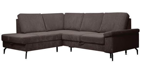 ECKSOFA Dunkelbraun Velours Bettkasten, Sitzvorzug  - Dunkelbraun/Schwarz, KONVENTIONELL, Textil/Metall (206/253cm) - Venda