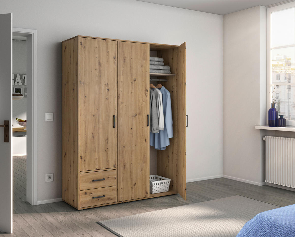 DREHTÜRENSCHRANK in Eiche Artisan  - Eiche Artisan/Grau, Modern, Holzwerkstoff/Kunststoff (140/194/53cm) - Rauch Möbel