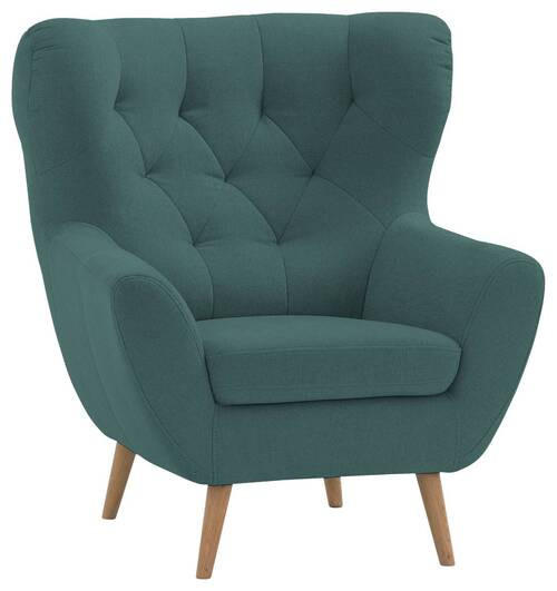 OHRENSESSEL Flachgewebe Petrol  - Eichefarben/Beige, Design, Holz/Textil (88/104/92cm) - Stylife