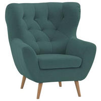 OHRENSESSEL in Flachgewebe Petrol  - Eichefarben/Beige, Design, Holz/Holzwerkstoff (88/104/92cm) - Stylife