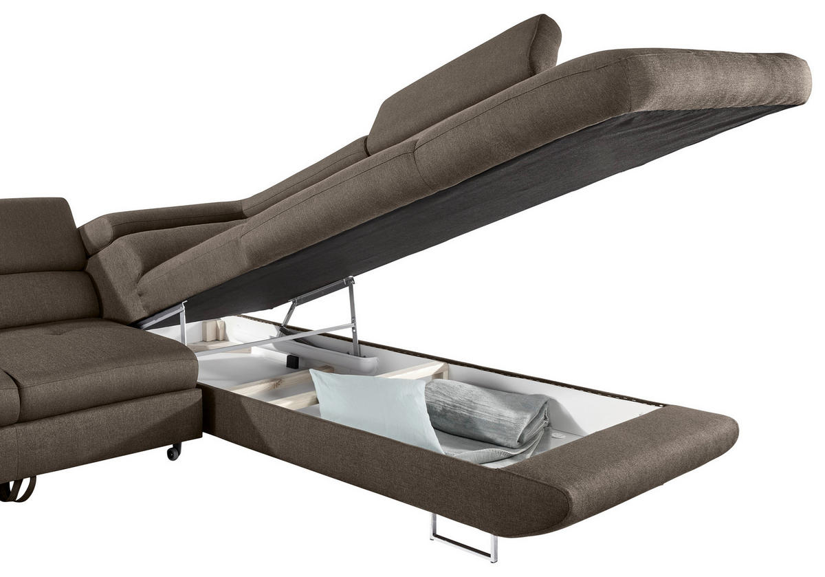 ECKSOFA in Webstoff Braun  - Braun, Design, Textil/Metall (280/235cm) - Hom`in
