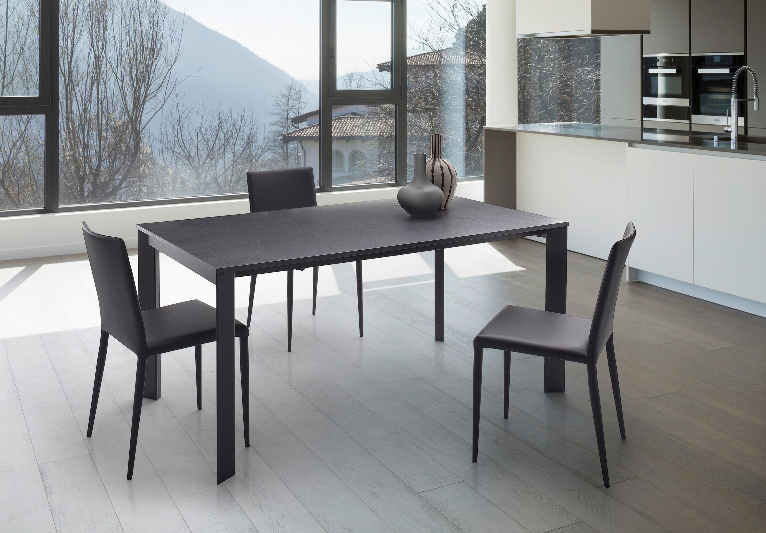 ESSTISCH Schwarz, Schieferfarben rechteckig  ausziehbar, in verschiedenen Größen erhältlich, in verschiedenen Holzdekoren erhältlich  - Schieferfarben/Schwarz, Design, Holzwerkstoff/Metall (160-250/90/75cm) - home24