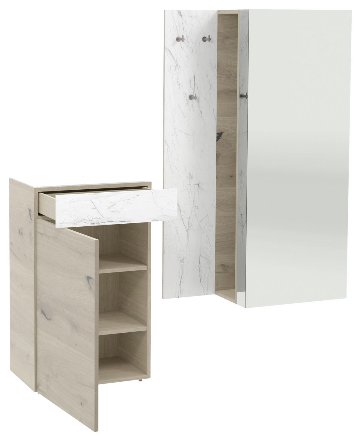 GARDEROBE 3-teilig  in 184/194/42,6 cm  - Eichefarben/Weiß, Natur, Glas/Holz (184/194/42,6cm) - Voglauer