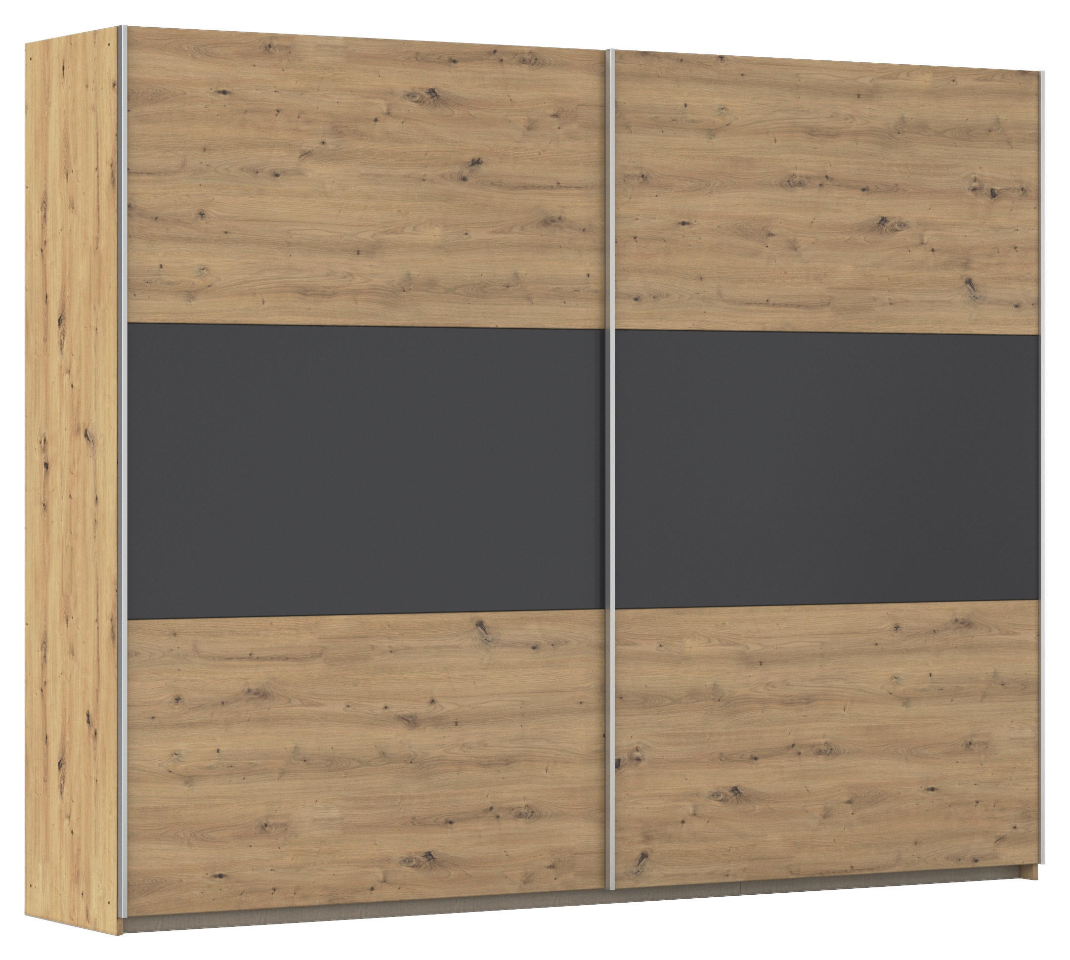 Schwebetürenschrank 261cm Foster, Grau/Eiche