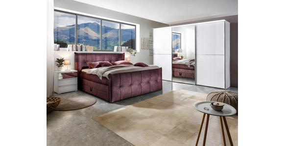 BOXSPRINGBETT 180/200 cm,  in Aubergine, Matratze, Bettkasten, Topper, H3 = fest, H4 = sehr fest, Wendematratze mit unterschiedlichen Härtegraden  - Aubergine/Schwarz, KONVENTIONELL, Kunststoff/Textil (180/200cm) - Esposa