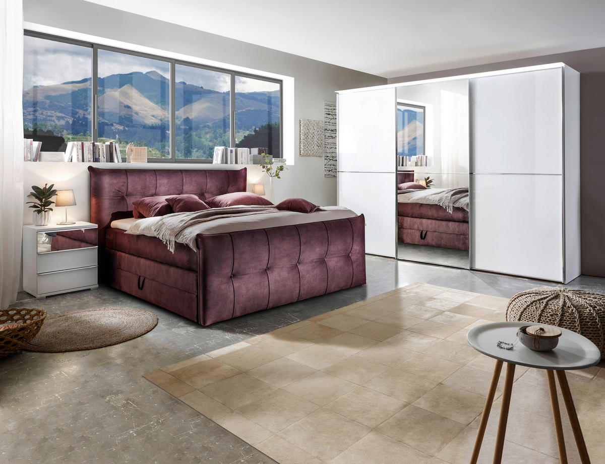 BOXSPRINGBETT 180/200 cm  Aubergine  - Aubergine/Schwarz, Konventionell, Kunststoff/Textil (180/200cm) - Esposa