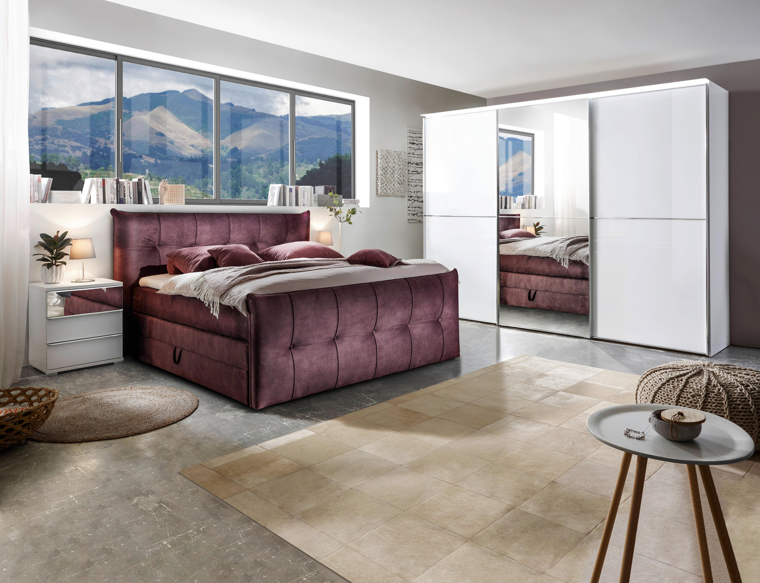 Thumbnail - Esposa Boxspringbett, Aubergine, Textil, H3 + H4, 7-Zonen, Höhe ca. 18 cm, 180x200 cm, Topper durchgehend, Schlafzimmer,...