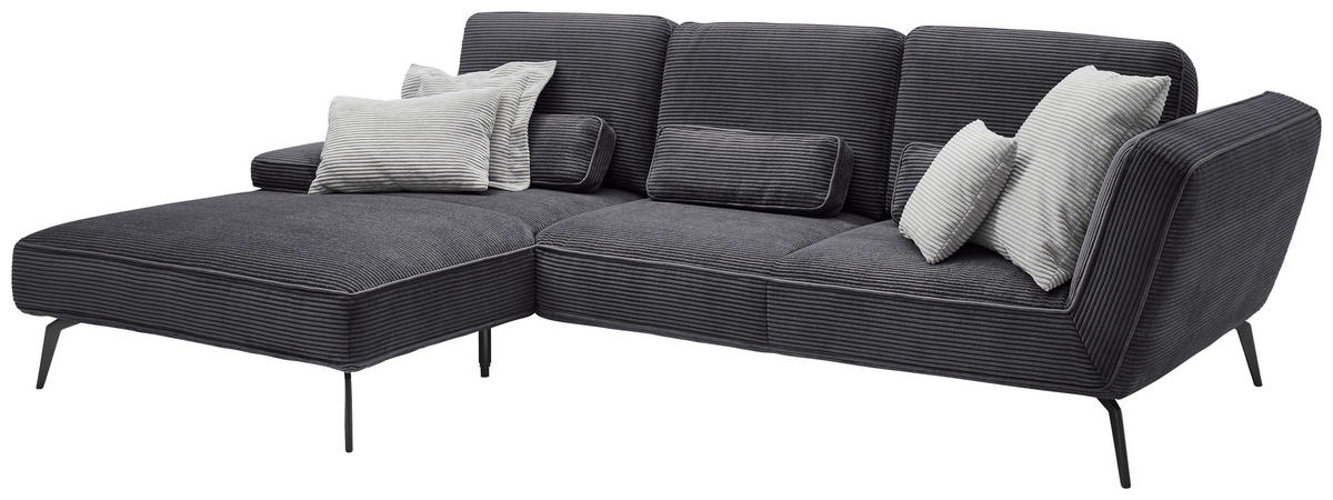 ECKSOFA Dunkelgrau Cord  - Dunkelgrau/Schwarz, KONVENTIONELL, Textil/Metall (205/304cm) - SetOne by Musterring