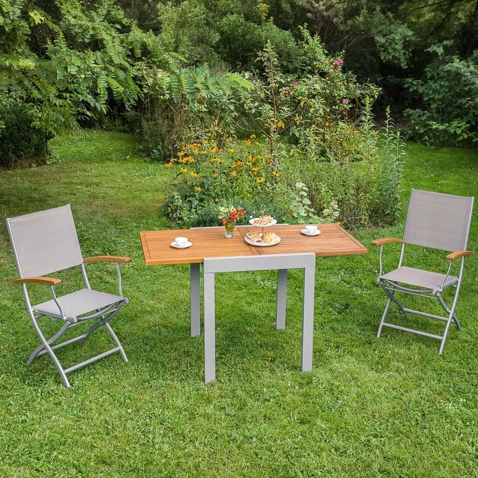 BALKONSET Silberfarben, Beige 3-teilig  - Beige/Silberfarben, MODERN, Holz/Kunststoff - Gardenson