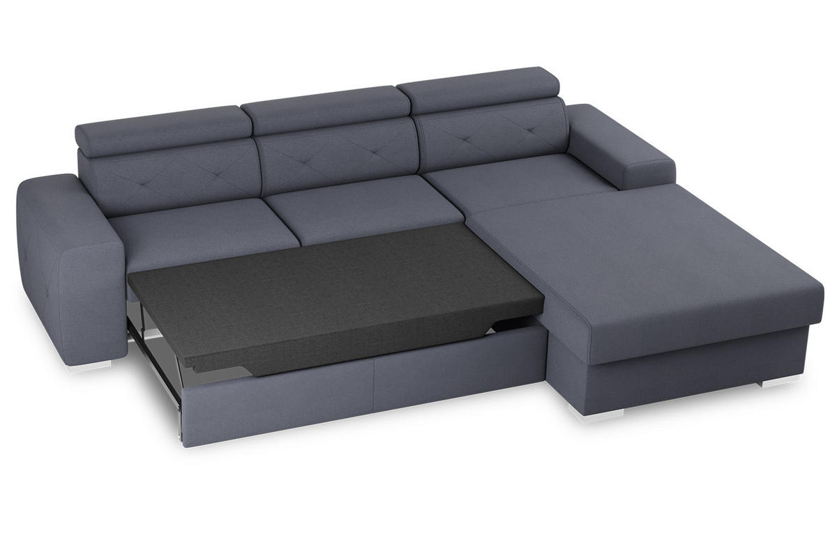 ECKSCHLAFSOFA in Blau, Grau Textil   - Blau/Silberfarben, Design, Textil (296/195cm) - MID.YOU