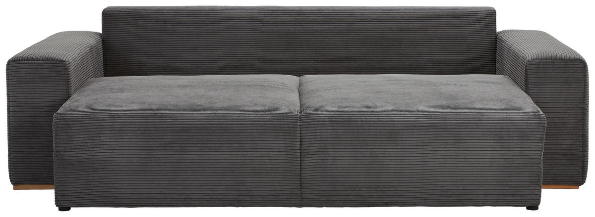 SCHLAFSOFA  mit Liegefunktion Cord Grau  - Buchefarben/Schwarz, KONVENTIONELL, Holz/Kunststoff (255/86/123cm) - Livetastic