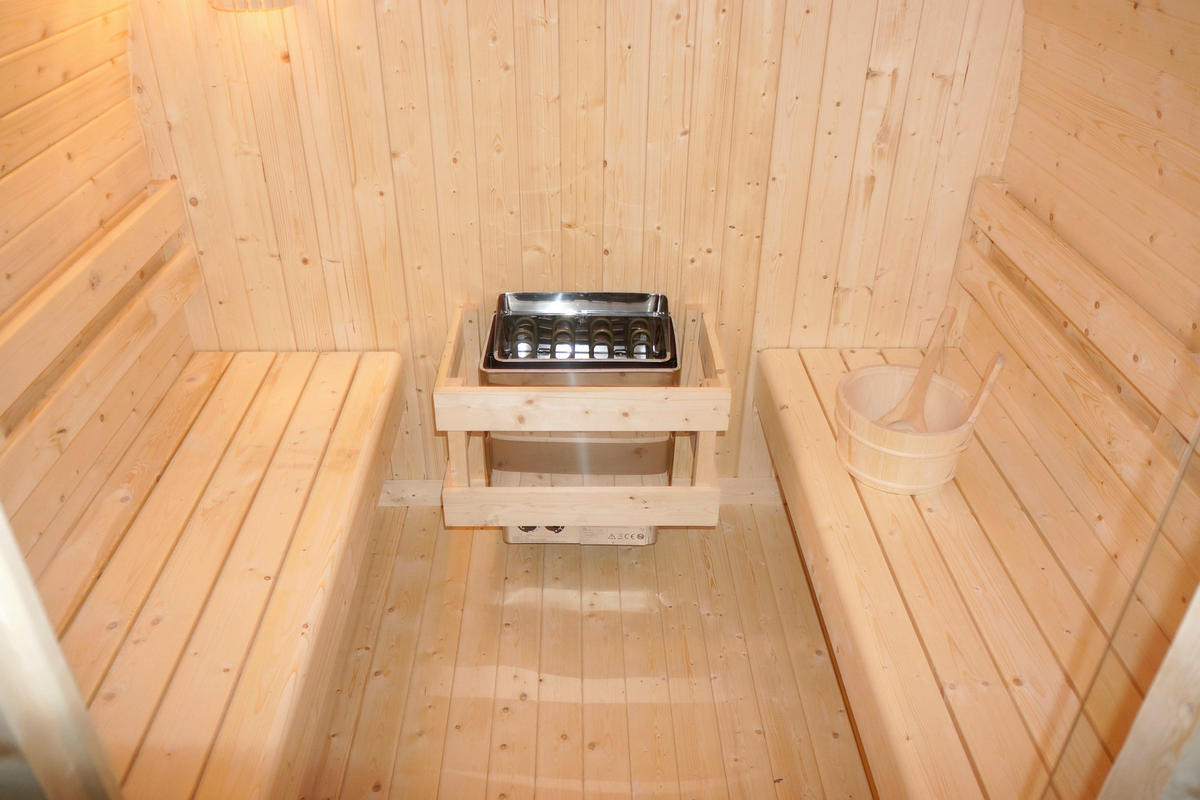 SAUNA für 4 Personen Island  - Naturfarben, KONVENTIONELL, Glas/Holz (220/200/189cm)
