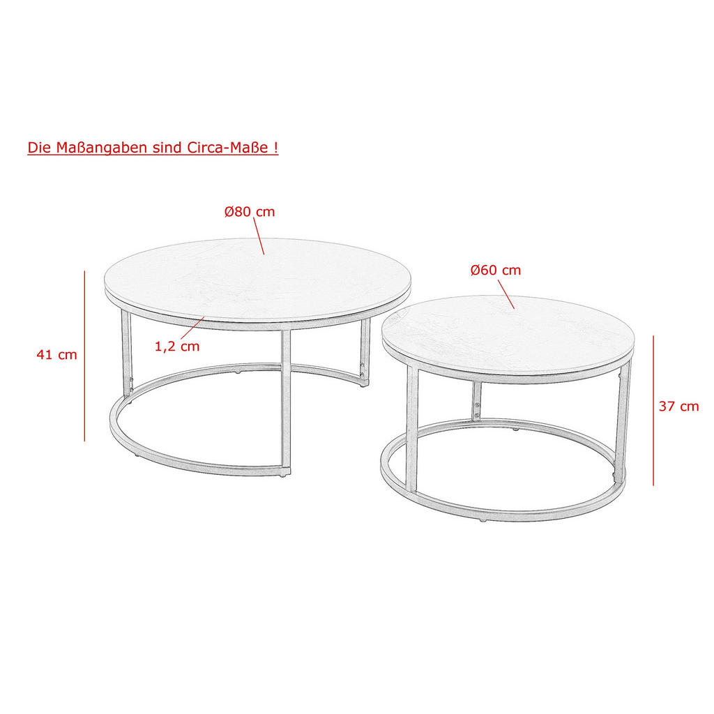 Thumbnail - Livetastic Couchtischset, Metall, Stein, 2-teilig, Marmoroptik, C-Form, 60 cm, einfacher Aufbau, Wohnzimmer, Wohnzimmert...
