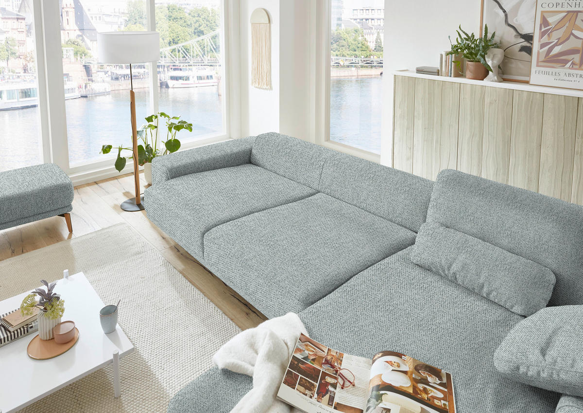 ECKSOFA in Flachgewebe Hellgrau  334/193 cm  - Wildeiche/Hellgrau, Design, Holz/Textil (334/193cm) - Niels Andersson