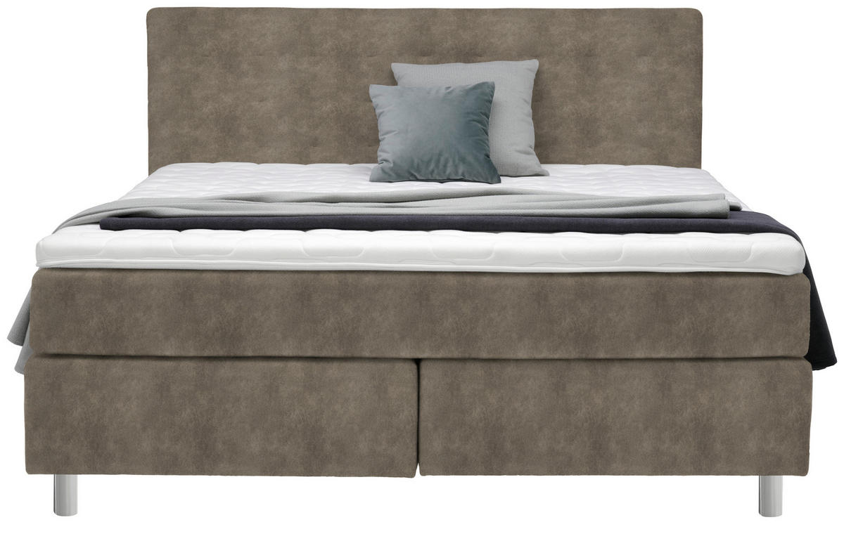 BOXSPRINGBETT 200/200 cm  in Taupe  - Taupe/Chromfarben, Konventionell, Kunststoff/Textil (200/200cm) - Voleo