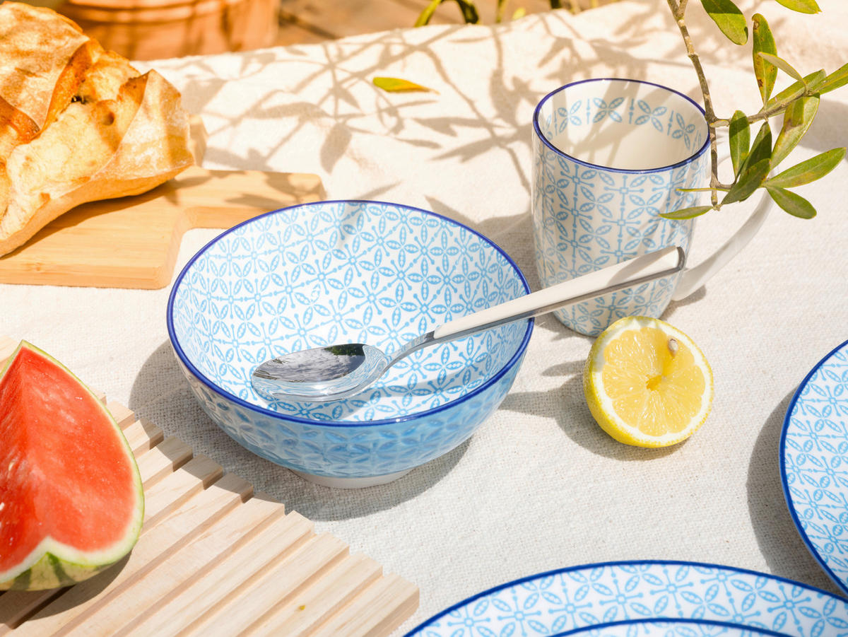 KOMBISERVICE Weiß, Hellblau Mediterran Blau 16-teilig 4 Personen  - Weiß/Hellblau, Basics, Keramik - Creatable