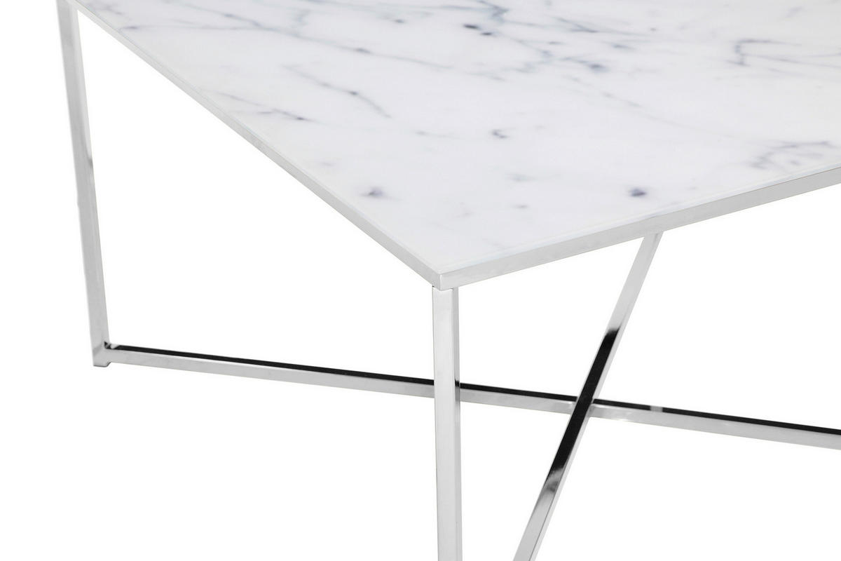 COUCHTISCH 80/80/45 cm quadratisch Weiß, Chromfarben  - Chromfarben/Weiß, Design, Glas/Metall (80/80/45cm) - Livetastic