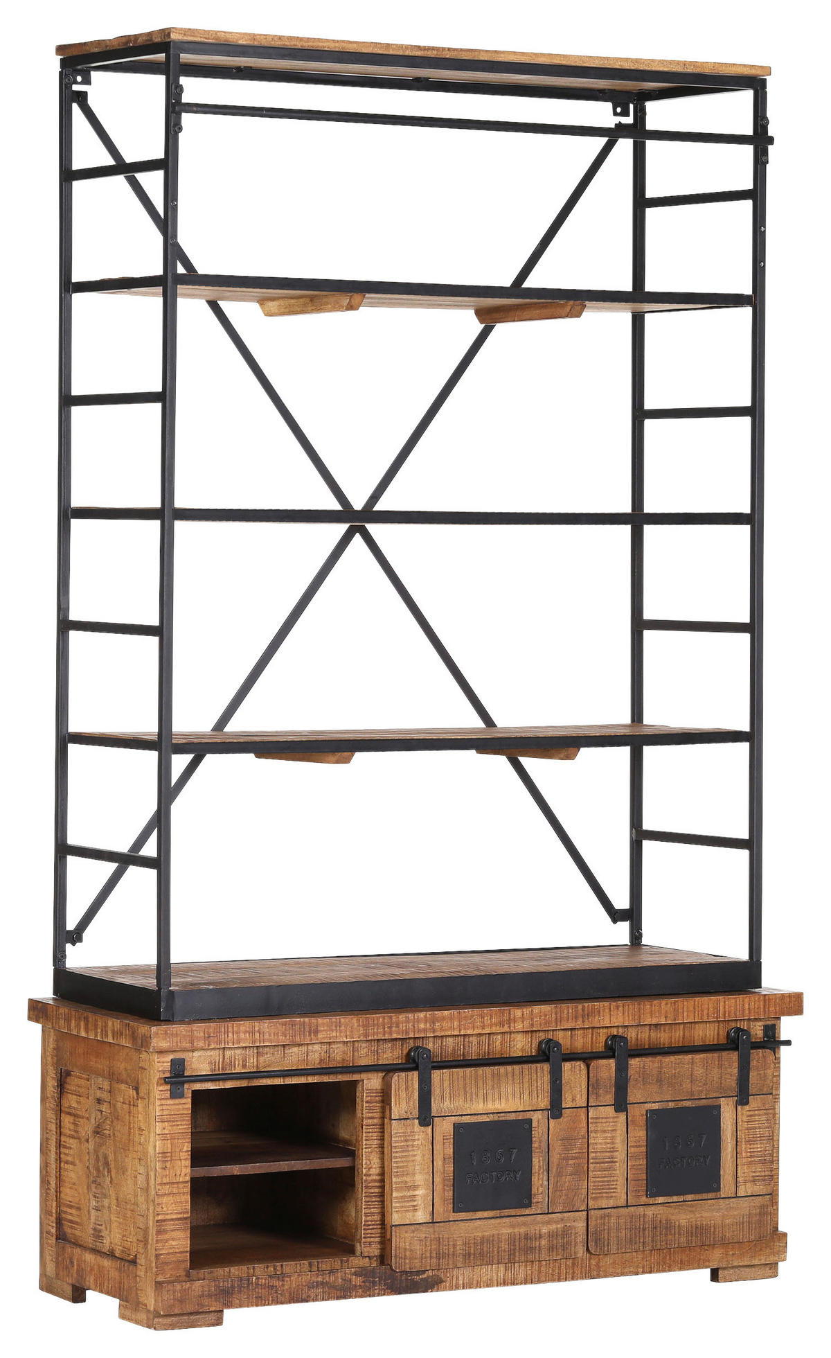 BÜCHERWAND Mangoholz massiv Naturfarben, Schwarz  - Schwarz/Naturfarben, KONVENTIONELL, Holz/Metall (127/210/45cm) - Landscape