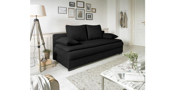 SCHLAFSOFA in Samt Schwarz  - Schwarz, KONVENTIONELL, Kunststoff/Textil (207/94/90cm) - Venda