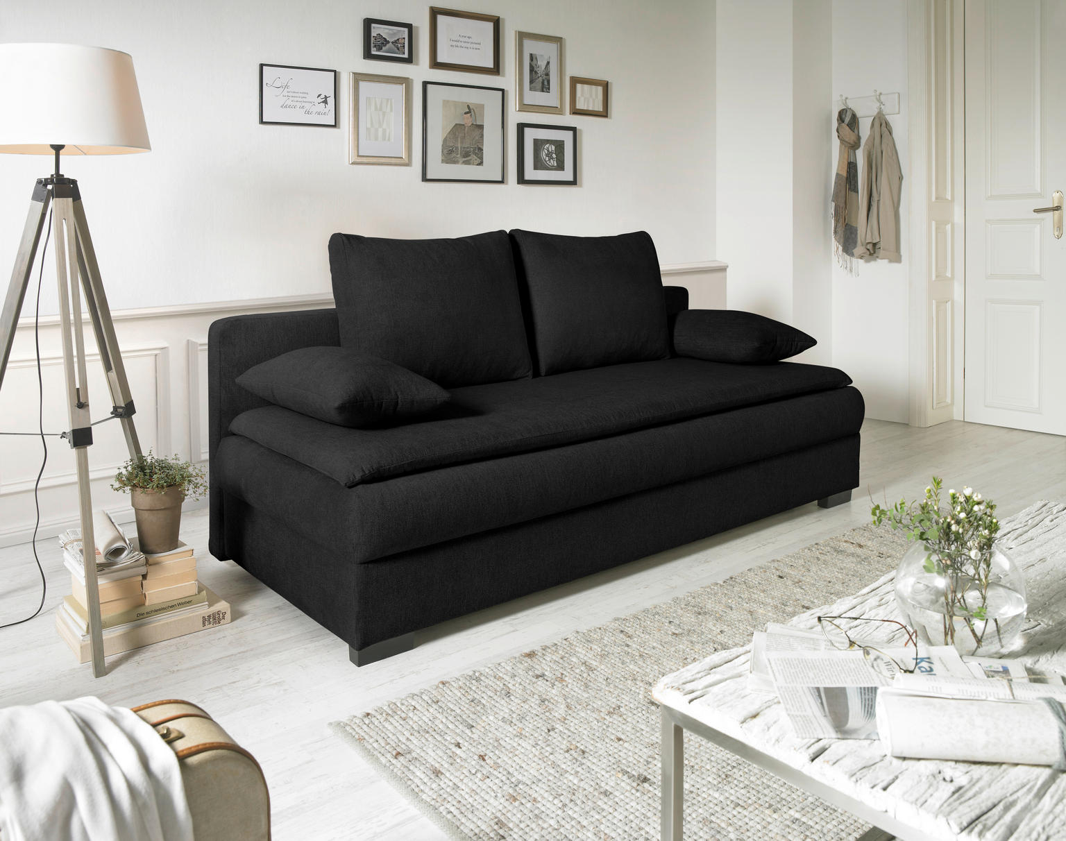 SCHLAFSOFA Samt Schwarz - Einrichtungsbeispiel