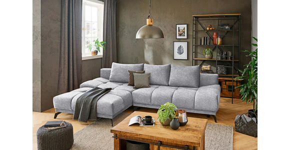 ECKSOFA in Chenille Grau  - Schwarz/Grau, MODERN, Textil/Metall (182/290cm) - Hom`in