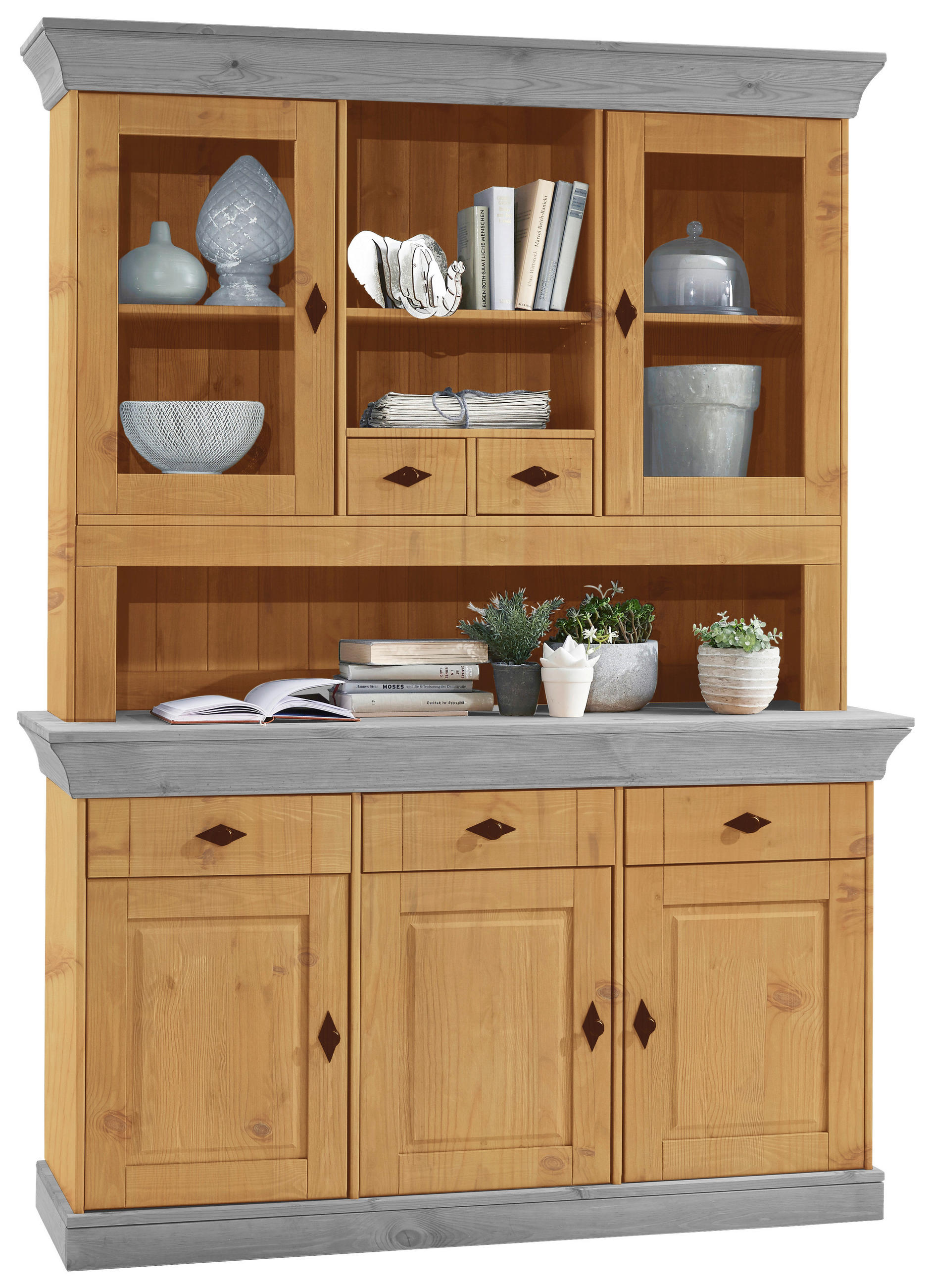 BUFFET 143/197/45 cm  in Grau, Laugenfarbig  - Laugenfarbig/Grau, ROMANTIK / LANDHAUS, Glas/Holz (143/197/45cm) - Boxxx